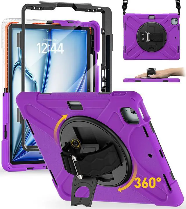 Main image of BRAECN Case for iPad Air 13 Inch 2025(M3)/2024(M2) & iPad Pro 12.9''(2022/2021/2020/2018), Full-Body Protection Screen Protector Pencil Holder 360° Rotating Handle Kicktand Shouler Strap Kids Friendly