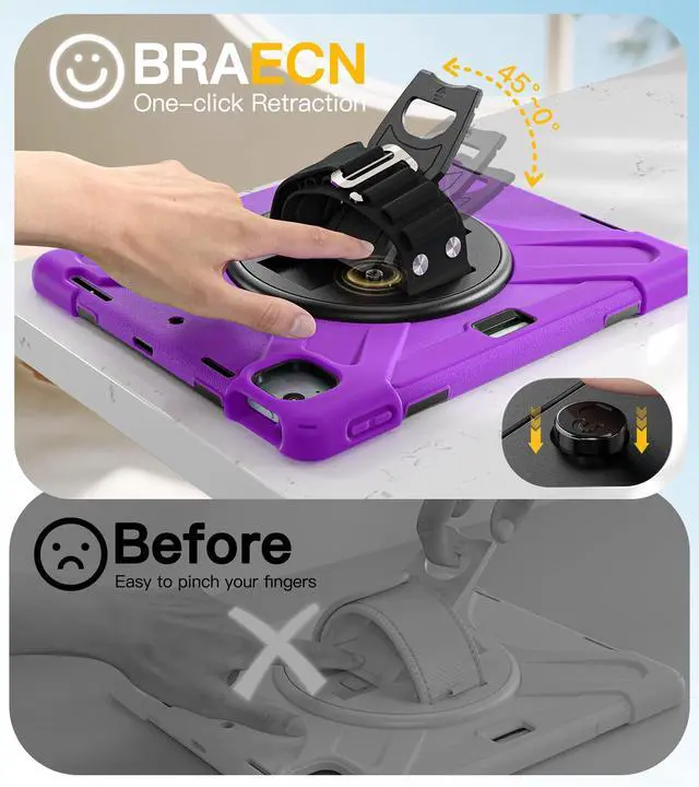 Alt view image 5 of 5 - BRAECN Case for iPad Air 13 Inch 2025(M3)/2024(M2) & iPad Pro 12.9''(2022/2021/2020/2018), Full-Body Protection Screen Protector Pencil Holder 360° Rotating Handle Kicktand Shouler Strap Kids Friendly