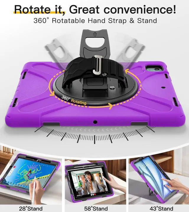 Alt view image 4 of 5 - BRAECN Case for iPad Air 13 Inch 2025(M3)/2024(M2) & iPad Pro 12.9''(2022/2021/2020/2018), Full-Body Protection Screen Protector Pencil Holder 360° Rotating Handle Kicktand Shouler Strap Kids Friendly