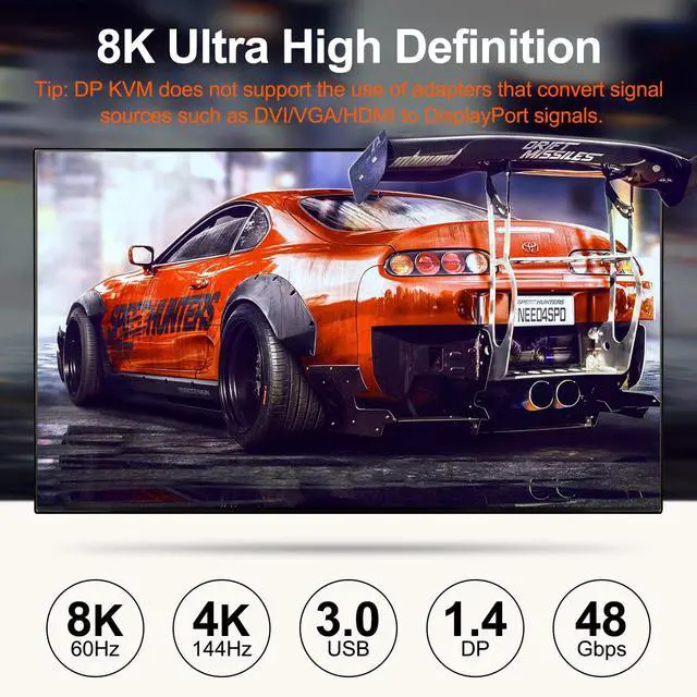 Alt view image 4 of 5 - DP KVM Switch 2 Monitor 4 Computers Support 4K@60Hz USB 3.0 KVM Switches Share Dual Monitors and 4 USB 3.0 Ports Support Extended/Copy Mode with DC 12V Adapter&Wired Controller