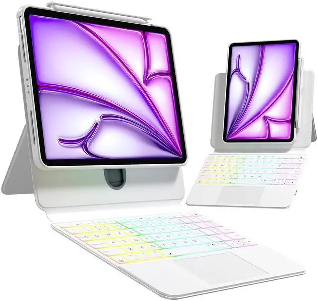 Main image of Uminy Keyboard Case for 2024 iPad Pro 13-inch (M4), 360° Rotating Transparent Case with Wireless Keyboard, 7-Color Backlight, Multi-Touch Trackpad, with Pen Holder, White