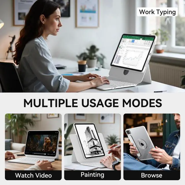 Alt view image 3 of 5 - Uminy Keyboard Case for 2024 iPad Pro 13-inch (M4), 360° Rotating Transparent Case with Wireless Keyboard, 7-Color Backlight, Multi-Touch Trackpad, with Pen Holder, White