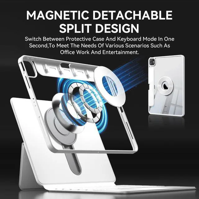 Alt view image 5 of 5 - Uminy Keyboard Case for 2024 iPad Pro 13-inch (M4), 360° Rotating Transparent Case with Wireless Keyboard, 7-Color Backlight, Multi-Touch Trackpad, with Pen Holder, White