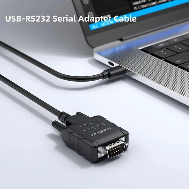 Alt view image 2 of 5 - DriverGenius SerialPulseX USB-C to Serial RS232 DB9 Adapter with 9 x LED Indicators - Prolific PL2303GC - Compatible with Windows 11, macOS 15, Linux (USB232A-E-C, 3ft/1m)