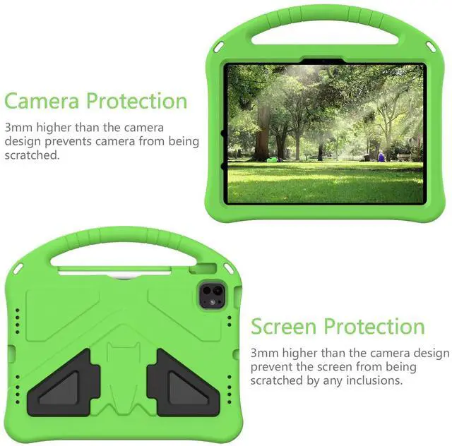Alt view image 5 of 5 - UUcovers Kids Case for iPad Pro 11-Inch 2022/2021/2020/2018 (4th/3rd/2nd/1st Generation) & iPad Air 5th/4th Gen Case 2022/2020 10.9" with Kickstand/Handle/Pencil Holder Stand Girl Boy Cover, Green