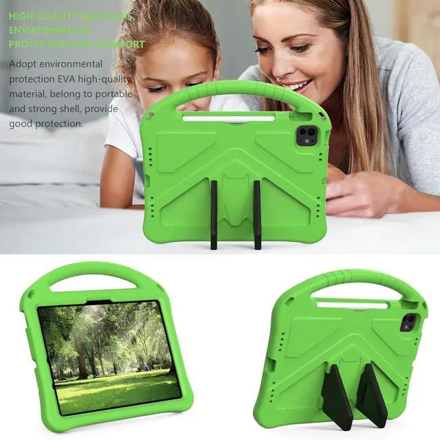 Alt view image 4 of 5 - UUcovers Kids Case for iPad Pro 11-Inch 2022/2021/2020/2018 (4th/3rd/2nd/1st Generation) & iPad Air 5th/4th Gen Case 2022/2020 10.9" with Kickstand/Handle/Pencil Holder Stand Girl Boy Cover, Green