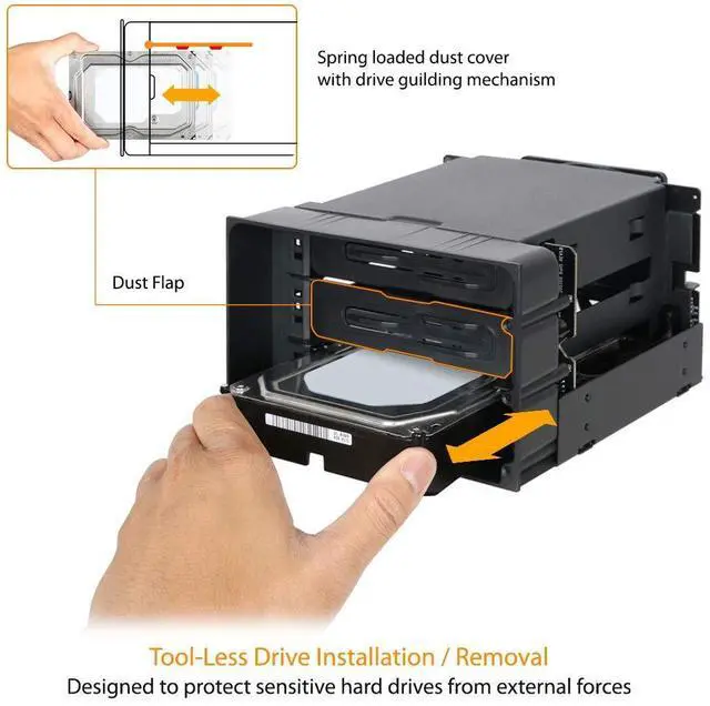 Alt view image 2 of 5 - ICY DOCK Hot Swap 3 Bay 3.5 Inch SATA/SAS HDD Docking Enclosure Mobile Rack in 2 x 5.25 Inch Drive Bay (Include 3X SATA Cables) | flexiDOCK MB830SP-B