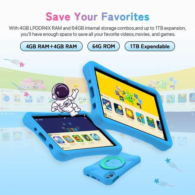 Alt view image 3 of 5 - UMIDIGI Kids Tablet, G1 Tab Android for Kids, 10.1", 4+4G+64G up to 1TB, WiFi 6, 8MP+8MP Dual Camera, Quad-Core, 6000mAh, BT5.0, TÜV Eye Bluelight Tablet Android, Parental Control
