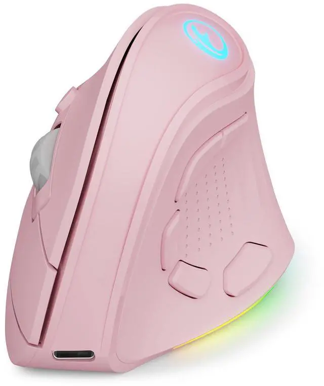 Main image of IFYOO 2.4G and BT 5.1 Dual Mode RGB Rechargeable Wireless Vertical Ergonomic Mouse, 5 Side Buttons, Max 8400 DPI, for PC Computer Notebook Laptop, for Windows 11 10, Mac iPad OS, Android - Pink