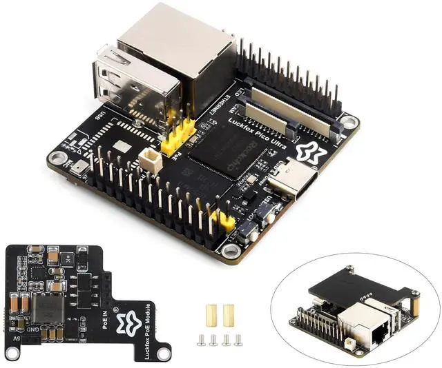 Main image of Luckfox Pico Ultra PoE Kit RV1106G3 Linux Micro Development Board, Integrates ARM Cortex-A7/RISC-V MCU/NPU/ISP Processors, Input 5M @30fps ISP (with 8GB EMMC, with POE Module, Without WiFi)