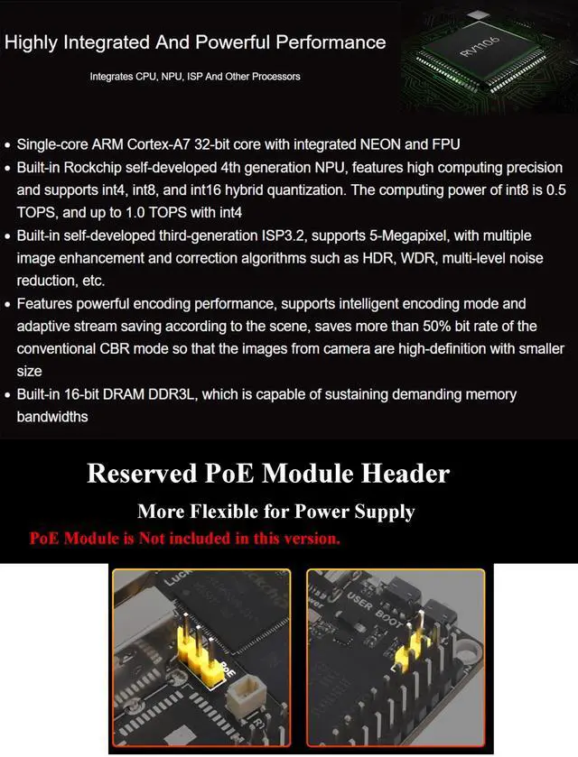 Alt view image 4 of 5 - Luckfox Pico Ultra PoE Kit RV1106G3 Linux Micro Development Board, Integrates ARM Cortex-A7/RISC-V MCU/NPU/ISP Processors, Input 5M @30fps ISP (with 8GB EMMC, with POE Module, Without WiFi)