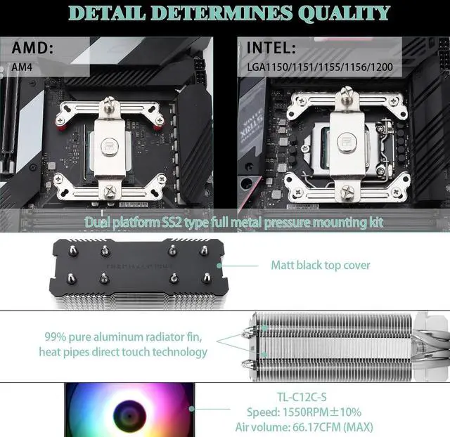 Alt view image 3 of 5 - Thermalright Assassin X120 Refined SE ARGB CPU Air Cooler, 4 Heat pipes, TL-C12C-S PWM Fan, Aluminium Heatsink Cover, AGHP Technology, for AMD AM4/AM5/Intel LGA 1150/1151/1155/1851/1200/1700 (SE ARGB)
