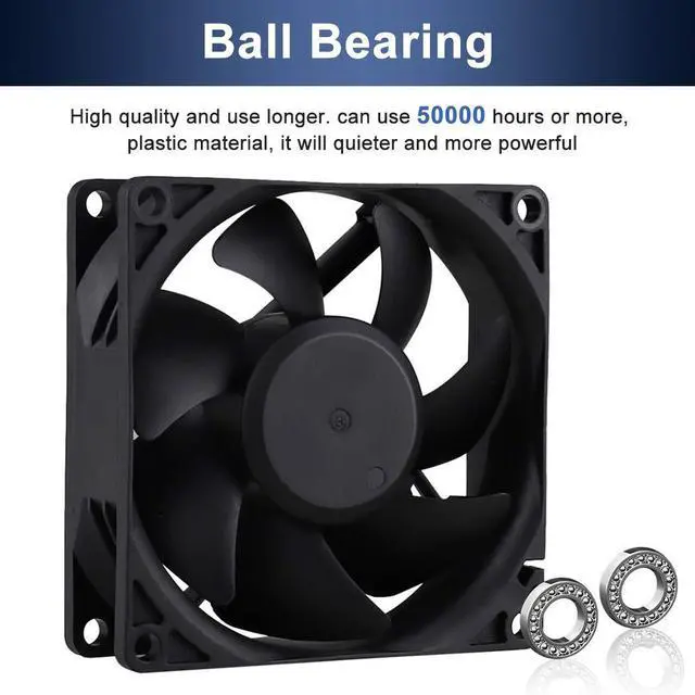 Alt view image 3 of 5 - Wathai EC 80mm 120mm 110V 120V 220V 240V Muffin Fan Dual Ball with AC Wall Plug for Small Electronics Computer Project Cooling 2 Pack