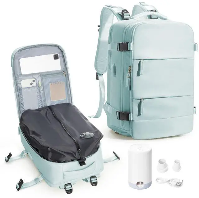 Main image of VENATIN Vacuum Backpack Travel,Travel Backpack with Vacuum System,Vacuum Seal Compression Backpack with Pump for Travel,Flight Approved 18x14x8 inches Laptop Bag,Light Blue