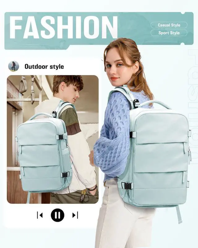 Alt view image 3 of 5 - VENATIN Vacuum Backpack Travel,Travel Backpack with Vacuum System,Vacuum Seal Compression Backpack with Pump for Travel,Flight Approved 18x14x8 inches Laptop Bag,Light Blue