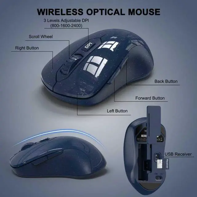 Alt view image 3 of 5 - Wireless Keyboard and Mouse Combo, ULSOU 2.4G Full-Sized Ergonomic Computer Keyboard with Wrist Rest and 3 Level DPI Adjustable Wireless Mouse for Windows, Mac OS Desktop/Laptop/PC(Blue)