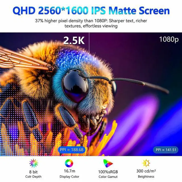 Alt view image 2 of 5 - Veout V1Pro 16-inch 2.5K 144Hz Portable Gaming Monitor in 4 Colors (Black/Silver/Pink/Blue), IPS with FreeSync, USB-C & Mini HDMI for Laptop/Mac/PS5/Xbox/Switch - Travel Second Screen