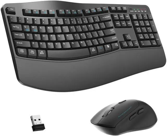 Main image of Wireless Keyboard and Mouse Combo,2.4G Full Size Wave Keys Ergonomic Keyboard with Wrist Rest for Natural Typing, 3 DPI Adjustable Ergonomic Silent Mouse for Computer/Laptop/Windows/Mac (Grey)