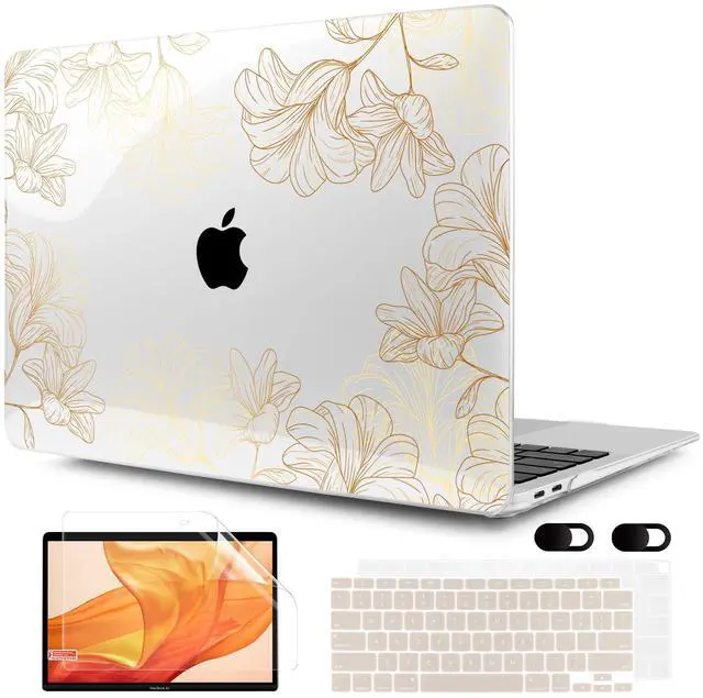 Main image of MEEgoodo for MacBook Air 13 inch Case 2021 2020 2019 2018 Released A2337 M1 A2179 A1932 with Touch ID, Plastic Hard Shell & Keyboard Cover Compatible with MacBook Air 13.3, Drawn Golden Floral
