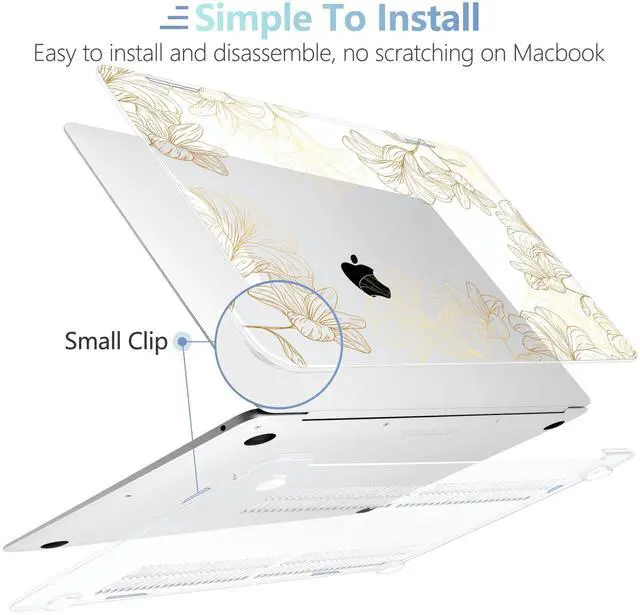 Alt view image 5 of 5 - MEEgoodo for MacBook Air 13 inch Case 2021 2020 2019 2018 Released A2337 M1 A2179 A1932 with Touch ID, Plastic Hard Shell & Keyboard Cover Compatible with MacBook Air 13.3, Drawn Golden Floral