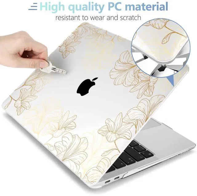 Alt view image 4 of 5 - MEEgoodo for MacBook Air 13 inch Case 2021 2020 2019 2018 Released A2337 M1 A2179 A1932 with Touch ID, Plastic Hard Shell & Keyboard Cover Compatible with MacBook Air 13.3, Drawn Golden Floral