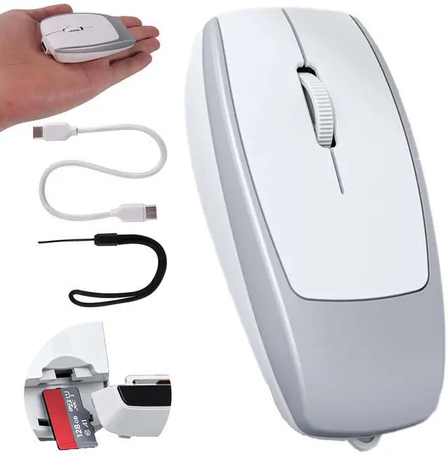 Main image of Wireless Mouse Mini Small Bluetooth with Card Reader (Up to 2TB) Portable Silent Rechargeable Optical Travel Thin Finger Mice 3 Levels DPI for PC Smartphone Laptop Tablet Android Windows GiftSilver