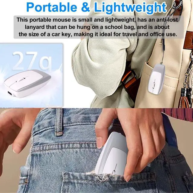 Alt view image 4 of 5 - Wireless Mouse Mini Small Bluetooth with Card Reader (Up to 2TB) Portable Silent Rechargeable Optical Travel Thin Finger Mice 3 Levels DPI for PC Smartphone Laptop Tablet Android Windows GiftSilver