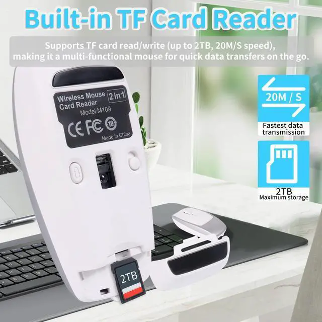 Alt view image 5 of 5 - Wireless Mouse Mini Small Bluetooth with Card Reader (Up to 2TB) Portable Silent Rechargeable Optical Travel Thin Finger Mice 3 Levels DPI for PC Smartphone Laptop Tablet Android Windows GiftSilver