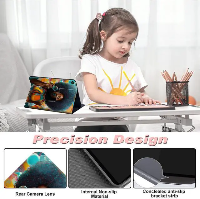 Alt view image 3 of 5 - Case for Amazon Fire HD 10 Tablet 10.1" (Compatible with 7th and 9th Generations, 2017 and 2019 Releases),Slim Lightweight Smart Shell Stand Cover with Auto Wake/Sleep,Purple African Woman