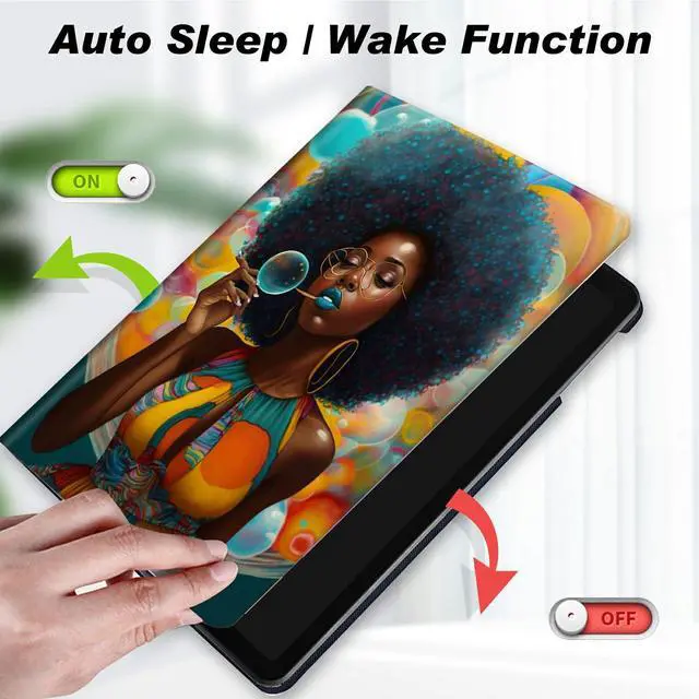 Alt view image 4 of 5 - Case for Amazon Fire HD 10 Tablet 10.1" (Compatible with 7th and 9th Generations, 2017 and 2019 Releases),Slim Lightweight Smart Shell Stand Cover with Auto Wake/Sleep,Purple African Woman
