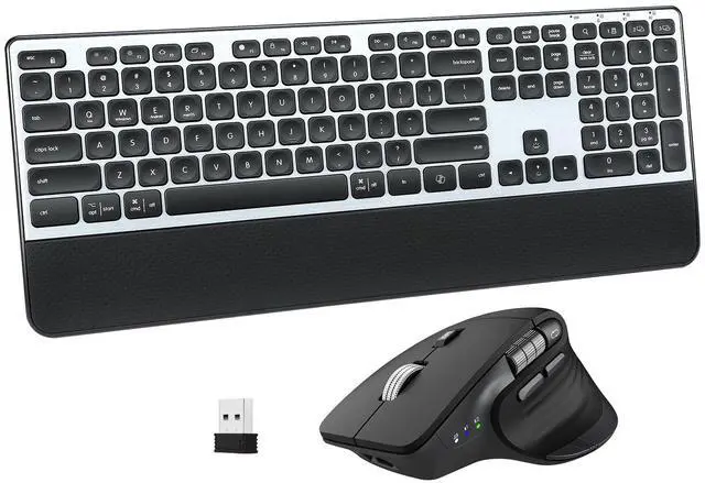 Main image of Wireless Keyboard and Mouse Combo, 2-in-1 USB Receiver & Dual Bluetooth, Scissor-Switch Keys, Smart Flying Scroll for Windows, Mac, Linux, Chrome  Ideal for Office & Students (US Layout)