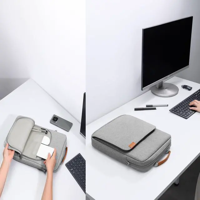 Alt view image 3 of 5 - ZMEIKJ 9-11 Inch Tablet Sleeve iPad Bag Satchel Messenger Sling Shoulder Bag for Men Travel Work with Handle Removable Shoulder Strap Carrying Case for Fire Laptop Kindle Surface Samsung Gray