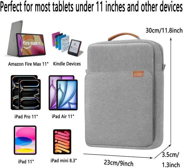 Alt view image 2 of 5 - ZMEIKJ 9-11 Inch Tablet Sleeve iPad Bag Satchel Messenger Sling Shoulder Bag for Men Travel Work with Handle Removable Shoulder Strap Carrying Case for Fire Laptop Kindle Surface Samsung Gray