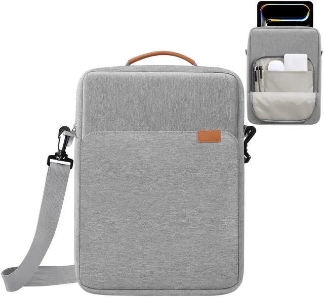 Main image of ZMEIKJ 9-11 Inch Tablet Sleeve iPad Bag Satchel Messenger Sling Shoulder Bag for Men Travel Work with Handle Removable Shoulder Strap Carrying Case for Fire Laptop Kindle Surface Samsung Gray