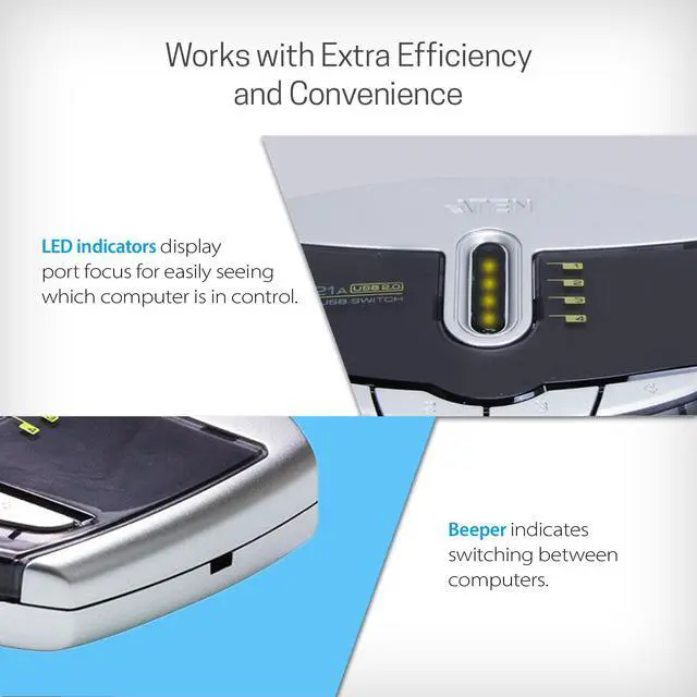 Alt view image 4 of 5 - ATEN US221A 2-Port USB 2.0 Peripheral Switch, Includes 1x USB Type-A to USB Type-B Cable (1.8m)