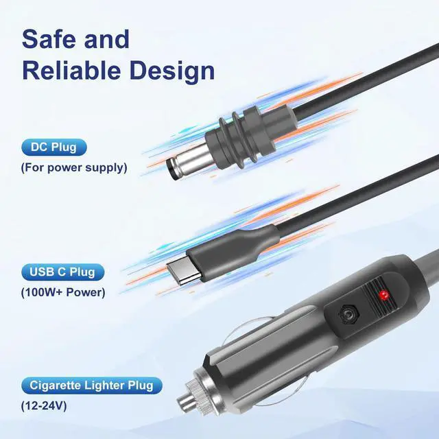 Alt view image 2 of 5 - Starlink Mini 3 in 1 DC Power Cable 16.4FT, 12-24V DC Male to USB Type-C Car Cigarette Cable, 100W Jack Cord Charging Adapter for Starlink Mini, Plug and Play