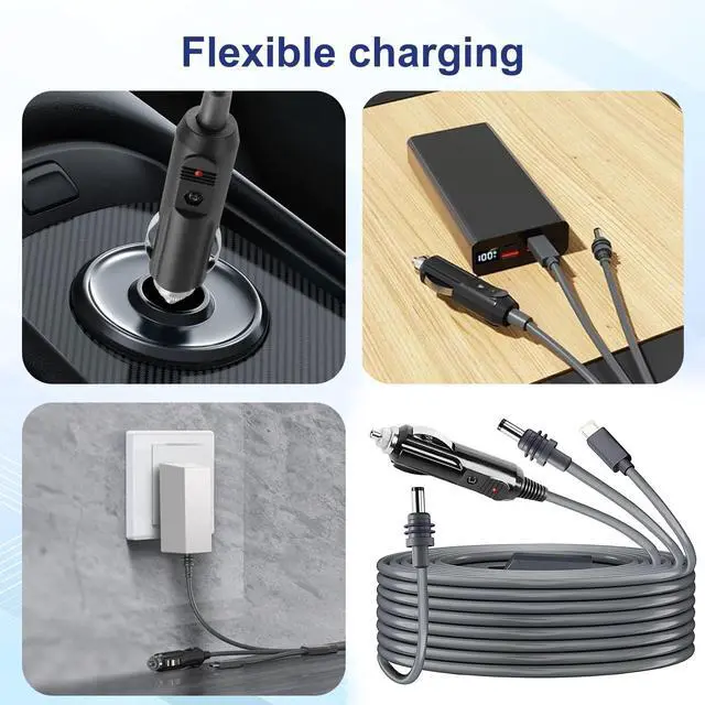 Alt view image 5 of 5 - Starlink Mini 3 in 1 DC Power Cable 16.4FT, 12-24V DC Male to USB Type-C Car Cigarette Cable, 100W Jack Cord Charging Adapter for Starlink Mini, Plug and Play
