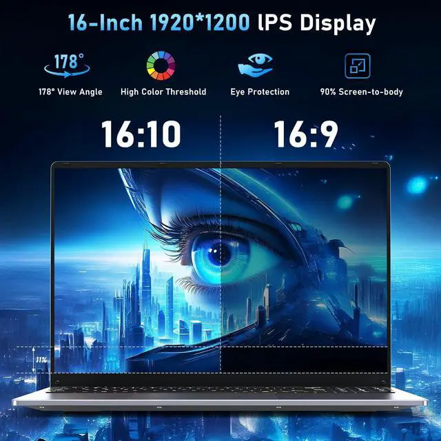 Alt view image 3 of 5 - Gaming Laptop Computer, 16 Inch Lap Top PC Win 11 Pro 2025, N150 (Up to 3.6GHz), 16GB RAM 1TB SSD, Integrated Graphics (1GHz), IPS 1920x1200 Display, 6000mAh Battery, WiFi 5 /BT4.2, Backlit Keyboard