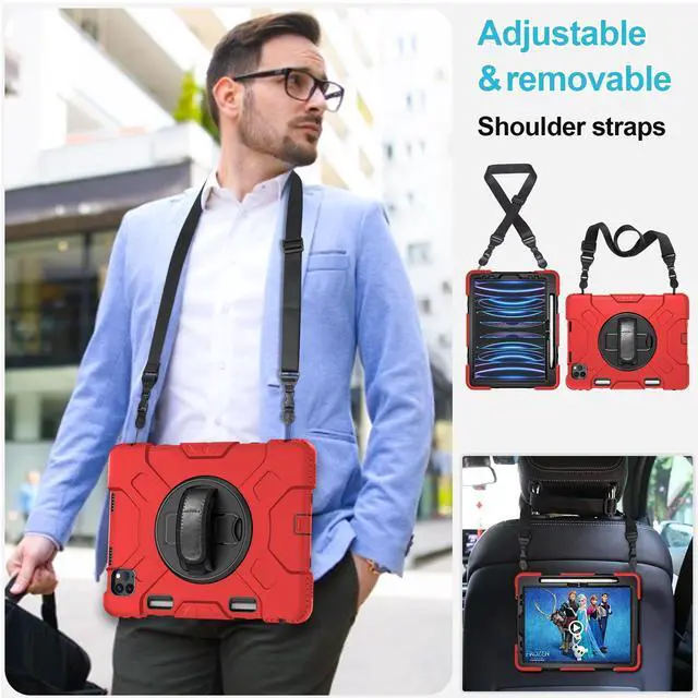 Alt view image 5 of 5 - Case for iPad Pro 11 Inch 2022/2021/ 2020/2018: Silicone Cover for iPad 11 Inch 4th/ 3rd/ 2nd/ 1st/ Generation with Screen Protector- Stand- Handle- Shoulder Strap- Pencil Holder- Red