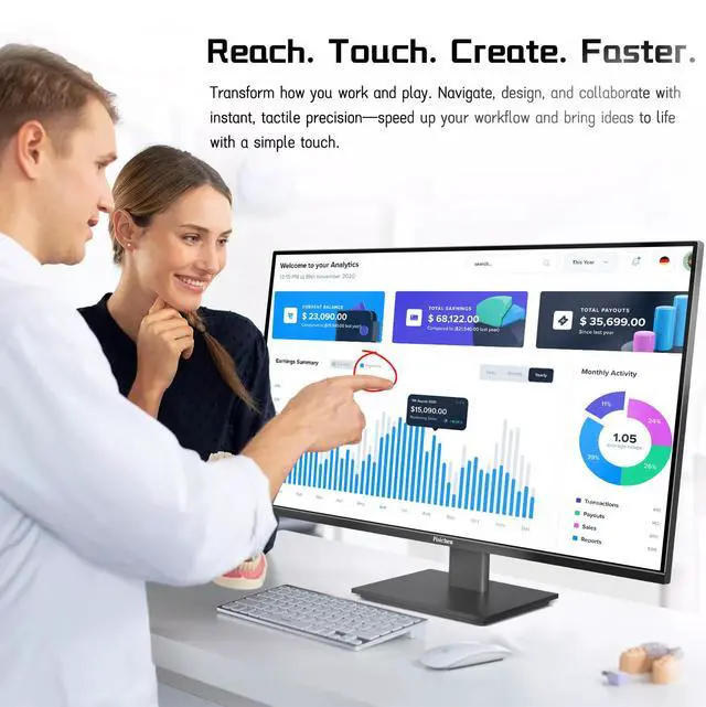 Alt view image 4 of 5 - 27 Inch Touch Screen Monitor 2K 240Hz QHD 2560x1440 IPS Computer Monitor, HDMI & Type C & USB & DisplayPorts, 10-Point Multi Touch PC Display for Business & Gaming, Frameless, 240Hz, VESA