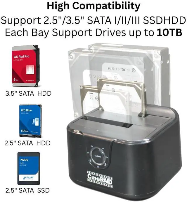 Alt view image 3 of 5 - Dual Bay Hard Drive Docking Station USB 3.2 Gen 1 for 2.5"/3.5" SATA I/II/III HDD/SSD - One-Touch Clone, Up to 10TB, Mirror Failed Riad Drives - UASP Support (Type-C)