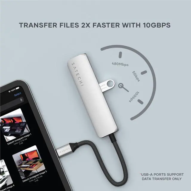 Alt view image 3 of 5 - Satechi 4 in 1 USB C Hub Multiport Adapter with HDMI 4K@60Hz, 100W PD Charging, 2X USB-A Data Ports for MacBook Air/Pro M4, iPad, Windows  Silver