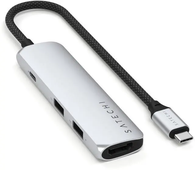 Alt view image 4 of 5 - Satechi 4 in 1 USB C Hub Multiport Adapter with HDMI 4K@60Hz, 100W PD Charging, 2X USB-A Data Ports for MacBook Air/Pro M4, iPad, Windows  Silver