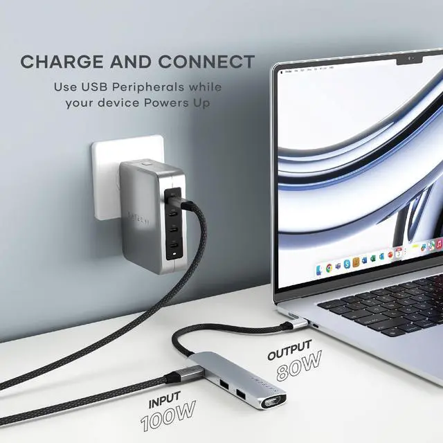 Alt view image 5 of 5 - Satechi 4 in 1 USB C Hub Multiport Adapter with HDMI 4K@60Hz, 100W PD Charging, 2X USB-A Data Ports for MacBook Air/Pro M4, iPad, Windows  Silver