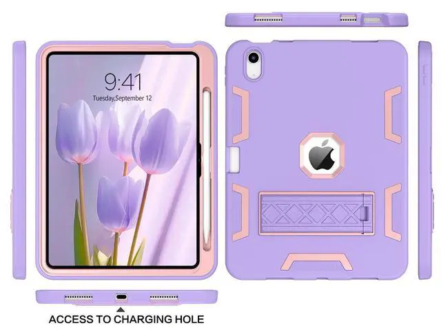 Alt view image 3 of 5 - BENTOBEN for iPad 10th Generation Case, for iPad 10th Case 10.9, Slim Fit Kickstand Shockproof Rugged Protection Soft Silicone Bumper Drop Protective Girls Women Boys Kids Tablet Cover, Purple/Pink