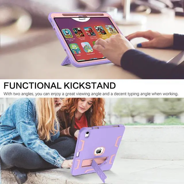 Alt view image 5 of 5 - BENTOBEN for iPad 10th Generation Case, for iPad 10th Case 10.9, Slim Fit Kickstand Shockproof Rugged Protection Soft Silicone Bumper Drop Protective Girls Women Boys Kids Tablet Cover, Purple/Pink