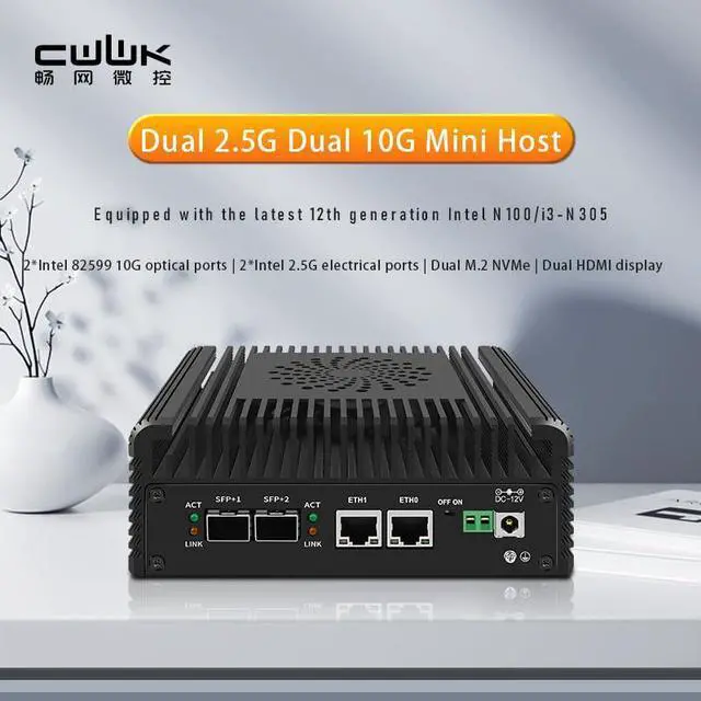 Alt view image 5 of 5 - CWWK Mini PC N100 Firewall Hardware 2 x 10GbE SFP+, 2 x i226V 2.5GbE LAN OPNsense Appliance,AES-NI, 2HD, TypeC, TF Card Slot, M.2 WiFi Slot,NO RAM NO SSD