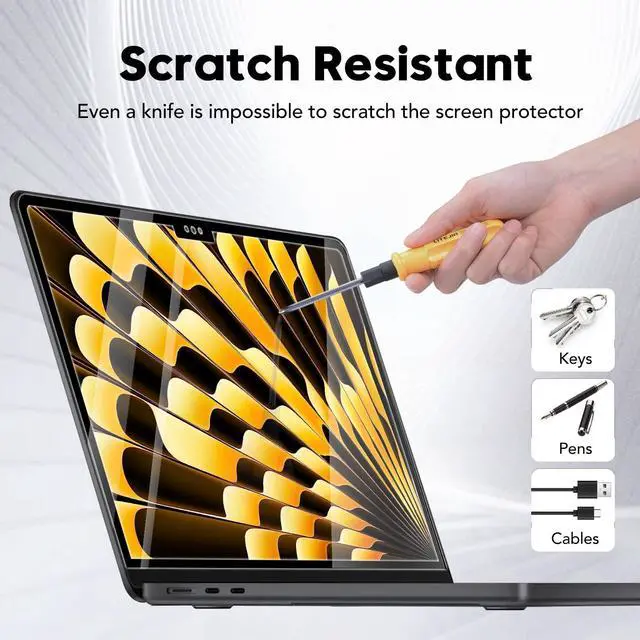 Alt view image 3 of 5 - XinWoTuo Tempered Glass Laptop Screen Protector for Macbook Air 15.3 M2 2023, 9H Hardness, Bubble Free, Anti-Scratch, Anti-Fingerprint