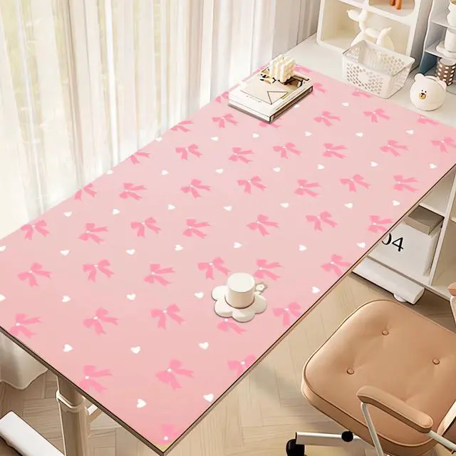 Alt view image 2 of 5 - Cozynestcy Kawaii Cute Bow Desk Pad 27.6''X13.8''Aesthetictrendy Desktop Pad Pu Leather Large Mouse Mat Fashion Print Soft Waterproof Non-Slip Table Mat for Girls Women Office Home Work Computer Game