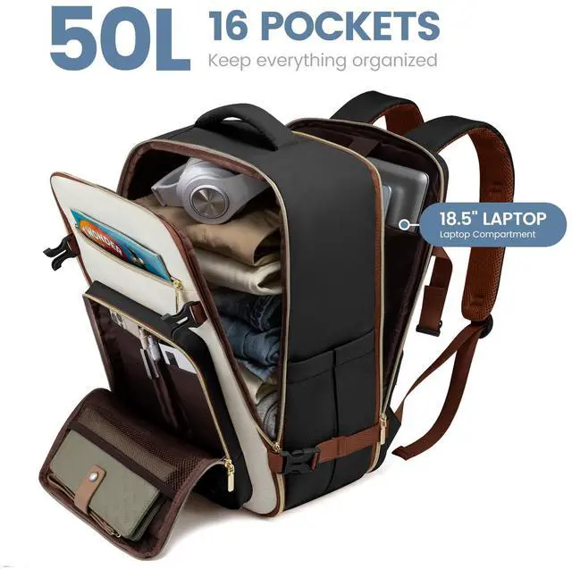 Alt view image 2 of 5 - LOVEVOOK Travel Backpack For Women,50L Carry On Backpack Flight Approved,TSA Personal Item Travel Bag Fits 18 Inch Laptop,Business Weekender Overnight Daypack with Toiletry Bag and Cubes